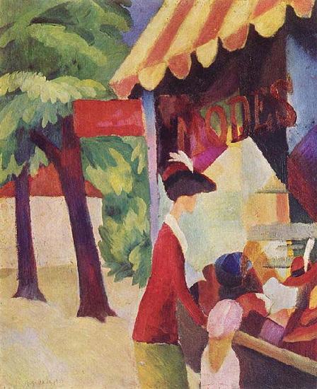 August Macke Vor dem Hutladen (Frau mit roter Jacke und Kind)